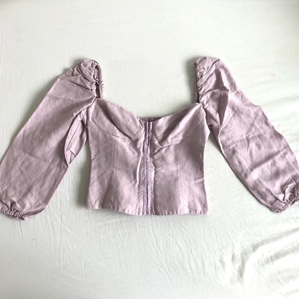 WILFRED Linen-Blend Puff Sleeve Square Neck Top in Lavender